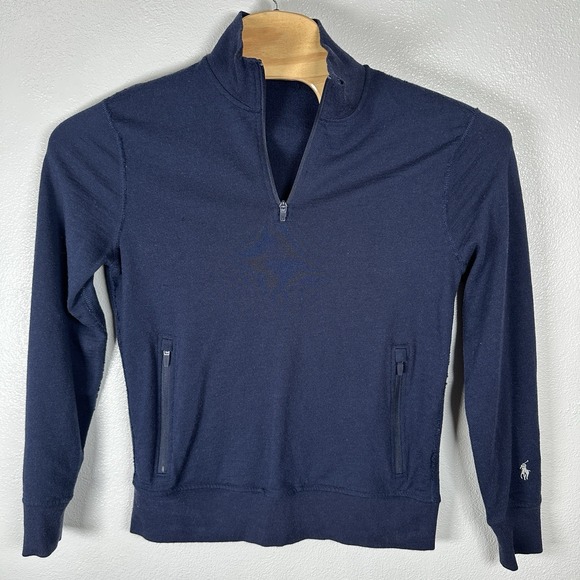 Polo Ralph Lauren Mens Medium Wool Terry Quarter 1/4 Zip Pullover Sweater Navy